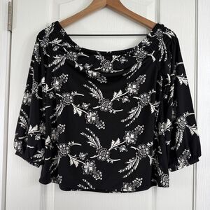 Ann Taylor Women's Black White Floral Off The Shoulder Blouse Top Size S Petite